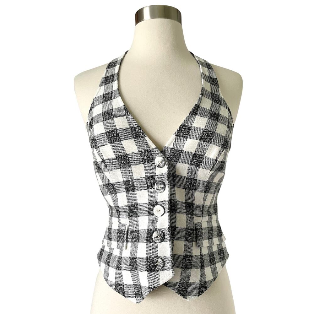 Cara Cara Prescott Halter Top Faye Midi Skirt Set Black Gingham Cotton XS - Picture 4 of 12